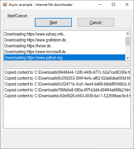 Alt A small WinForms example program downloads files asynchronously