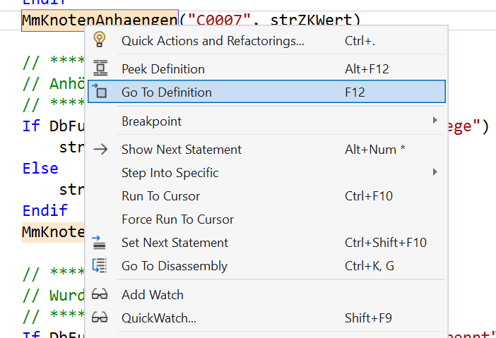 Alt The context menu during a debugging session contains many important commands