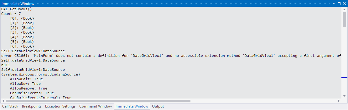 Alt The immediate window allows expression evaluation and executing methods during debugging