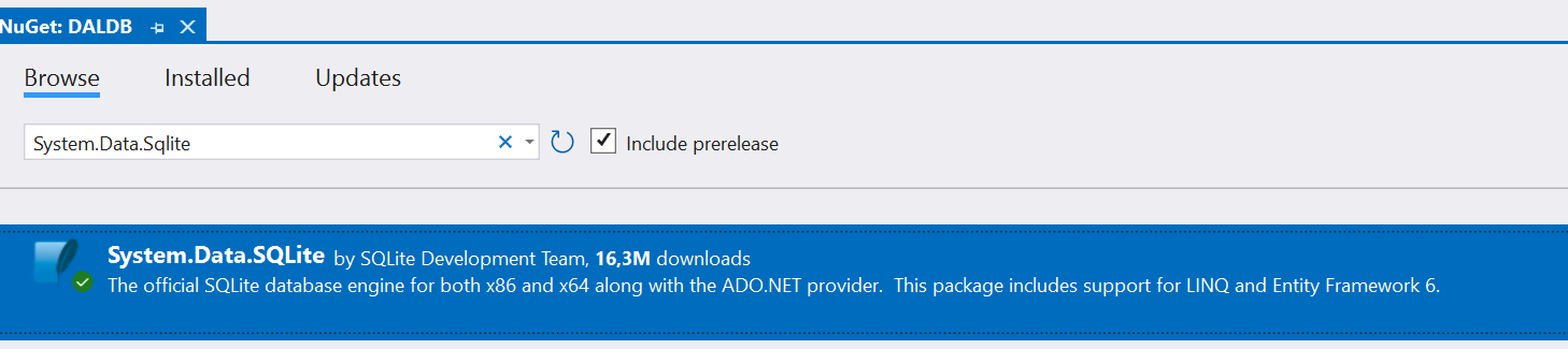 Alt Installing System.Data.SQLite as a Nuget Package