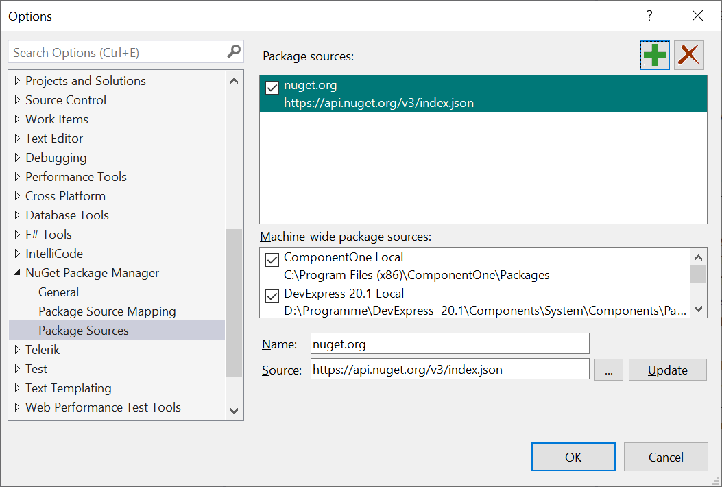 Alt Most packages come from the nuget.org package source