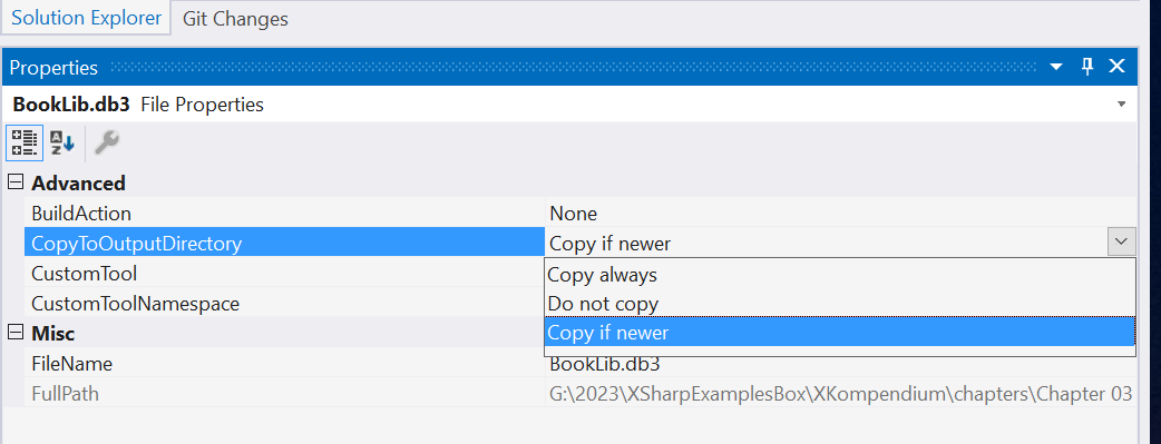 Alt Setting CopyToOutputDirectory to 'Copy always' or 'Copy if  newer'