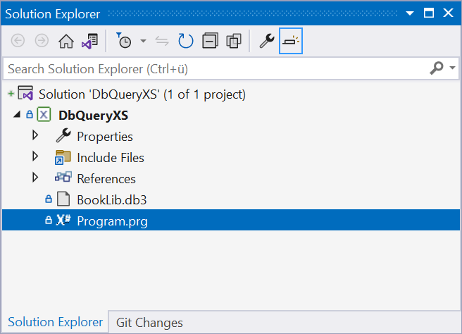 Alt The solution explorer contains the logical view of the project directory