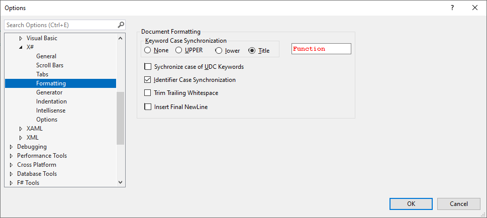 Alt The Keyword Case Synchronization settings define how Visual Studio handles the uppercase and lowercase for keywords