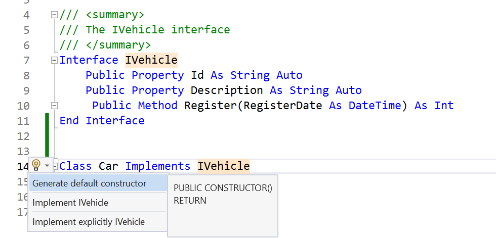 Alt Visual Studio makes implementing an interface in a class definition easy