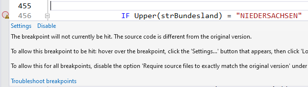 Alt If the breakpoint circle is drawn empty the breakpoint will not be hit