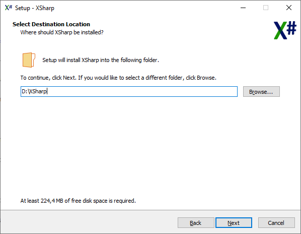 Alt Conforming or choosing the path of the X# application directory style="zoom:67%;"