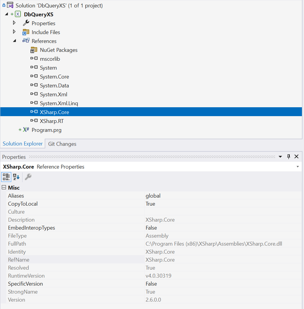 Alt The properties of each reference is shown as usual in the property window